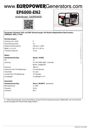 Бензинови генератори Europower EP 6000 EN2 (S)