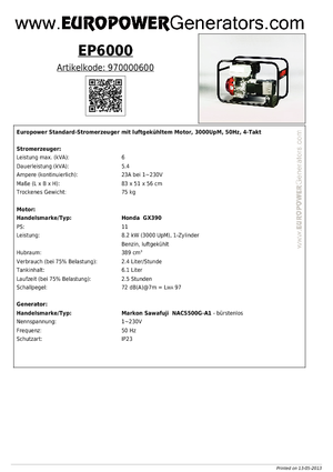 Бензинови генератори Europower EP 6000 (MS)