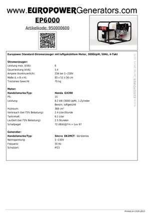 Бензинови генератори Europower EP6000 (S)