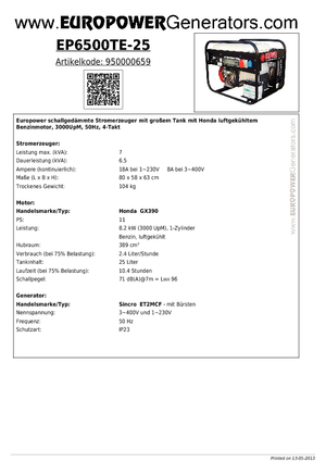 Бензинови генератори Europower EP6500TE-25 (S)