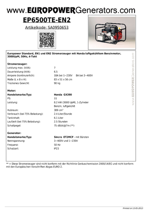 Бензинови генератори Europower EP6500TE-EN2 (S)