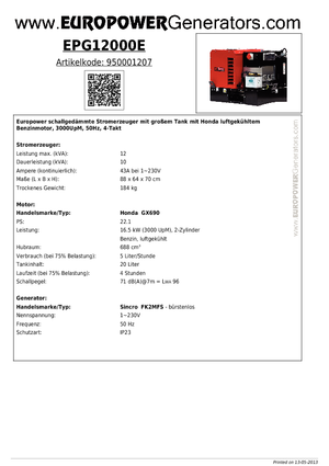 Бензинови генератори Europower EPG12000E (S)