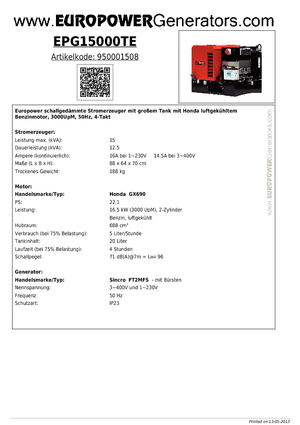 Бензинови генератори Europower EPG15000TE (S)