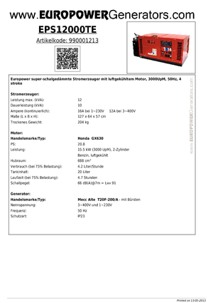 Бензинови генератори Europower EPS12000TE (MA)