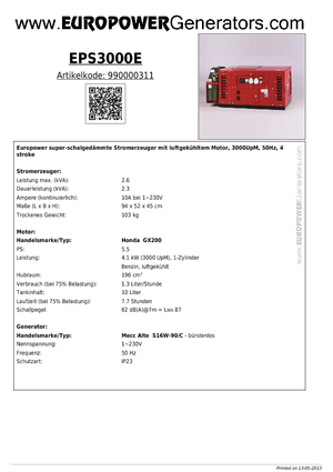 Бензинови генератори Europower EPS 3000 E (MA)