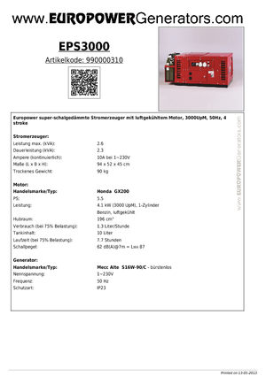 Бензинови генератори Europower EPS 3000 (MA)