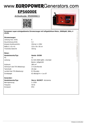 Бензинови генератори Europower EPS6000E (S)