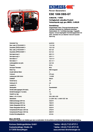 Бензинови генератори Endress ESE 1006 DBS-GT