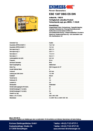 Бензинови генератори Endress ESE 1307 DBG ES DIN