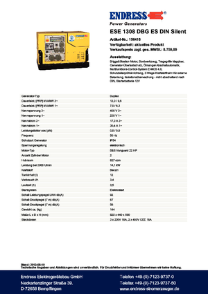 Бензинови генератори Endress ESE 1308 DBG ES DIN Silent