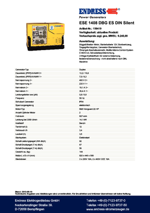 Бензинови генератори Endress ESE 1408 DBG ES DIN Silent