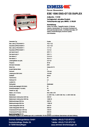 Бензинови генератори Endress ESE 1506 DSG-GT ES Duplex