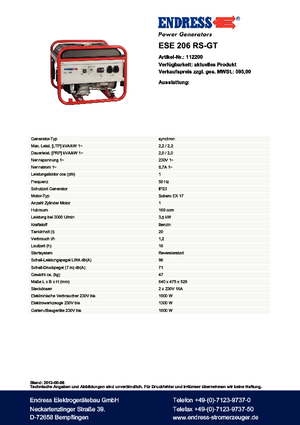 Бензинови генератори Endress ESE 206 RS-GT