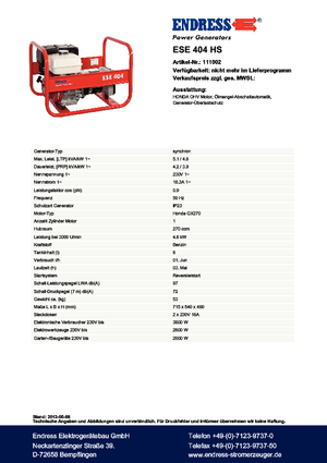 Бензинови генератори Endress ESE 404 HS