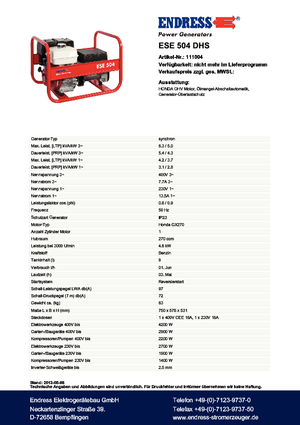 Бензинови генератори Endress ESE 504 DHS