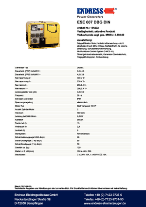 Бензинови генератори Endress ESE 607 DBG DIN