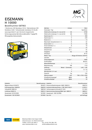 Бензинови генератори Eisemann H 10000