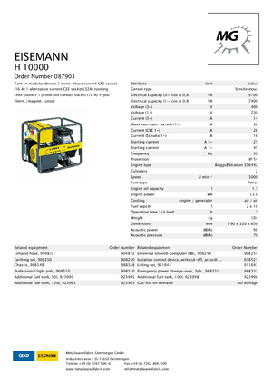 Бензинови генератори Eisemann H 10000