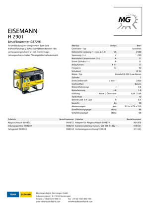 Бензинови генератори Eisemann H 2901