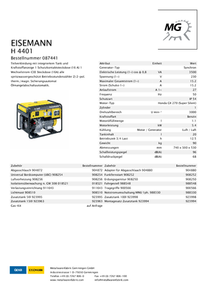 Бензинови генератори Eisemann H 4401