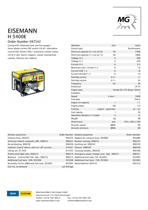 Бензинови генератори Eisemann H 5400  E