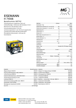 Бензинови генератори Eisemann H 7400 E