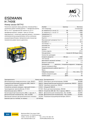 Бензинови генератори Eisemann H 7400 E