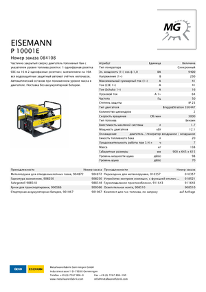 Бензинови генератори Eisemann P 10001 E