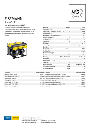 Бензинови генератори Eisemann P 4401 E