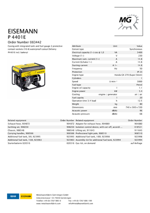 Бензинови генератори Eisemann P 4401 E