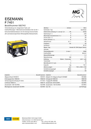Бензинови генератори Eisemann P 7401