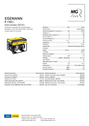Бензинови генератори Eisemann P 7401