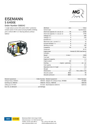 Бензинови генератори Eisemann S 6400 E