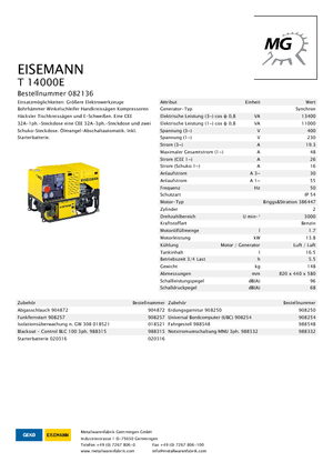 Бензинови генератори Eisemann T 14000 E