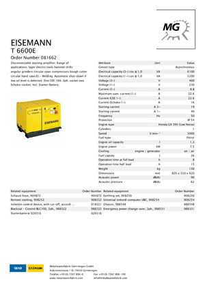 Бензинови генератори Eisemann T 6600 E