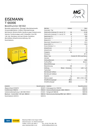 Бензинови генератори Eisemann T 6600 E