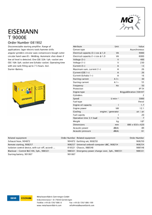Бензинови генератори Eisemann T 9000 E