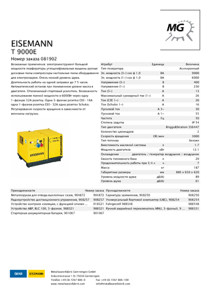 Бензинови генератори Eisemann T 9000 E