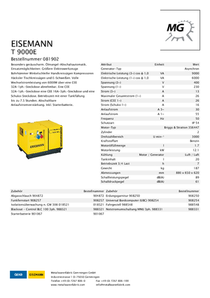 Бензинови генератори Eisemann T 9000 E