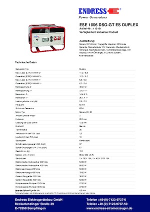 Бензинови генератори Endress ESE 1006 DSG-GT ES Duplex