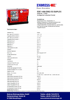 Бензинови генератори Endress ESE 1408 DBG ES Duplex Silent