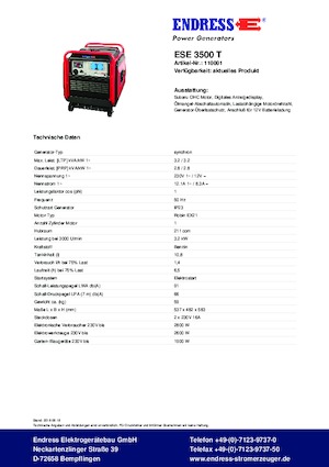 Бензинови генератори Endress ESE 3500 T