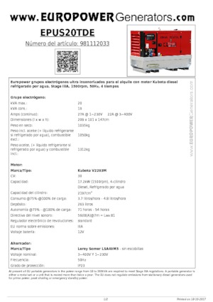 Дизелови генератори Europower EPUS20TDE (LS)