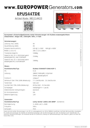 Дизелови генератори Europower EPUS44TDE (LS)