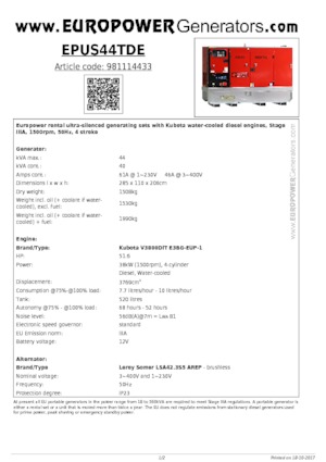Дизелови генератори Europower EPUS44TDE (LS)