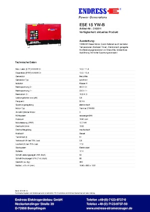 Дизелови генератори Endress ESE 15 YW-B