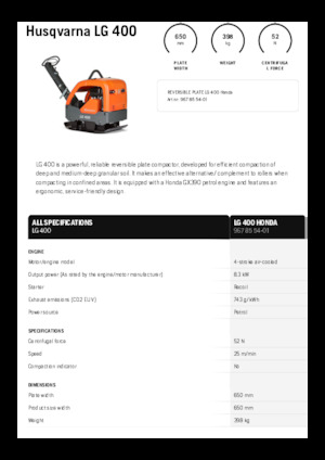 Виброплочи с обратен ход Husqvarna LG 400