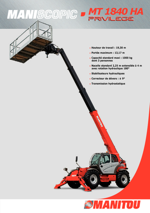 Телескопични манипулатори на материали Manitou MT 1840 HA