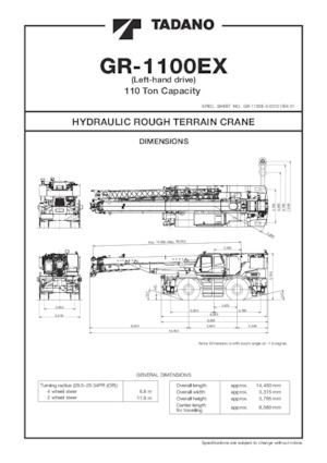 Кранове за груби терени Tadano GR-1100EX-3
