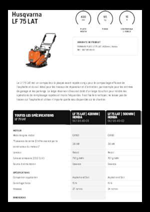 Виброплочи с преден ход Husqvarna LF 75 LAT